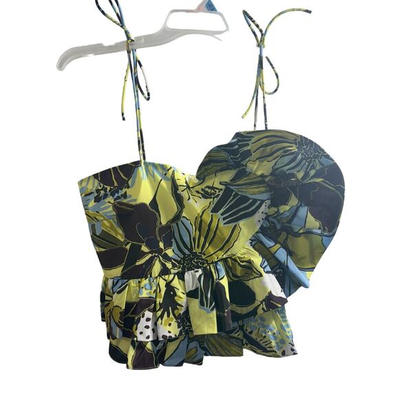 Tanya Taylor NWT Claudette Tie-Shoulder Ruffle Peplum Top in Zest Multi Size 10 - Picture 3 of 5